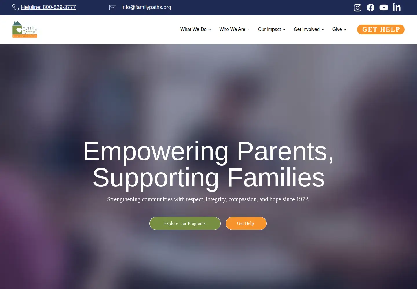 Captured homepage of familypaths.org in the current scan