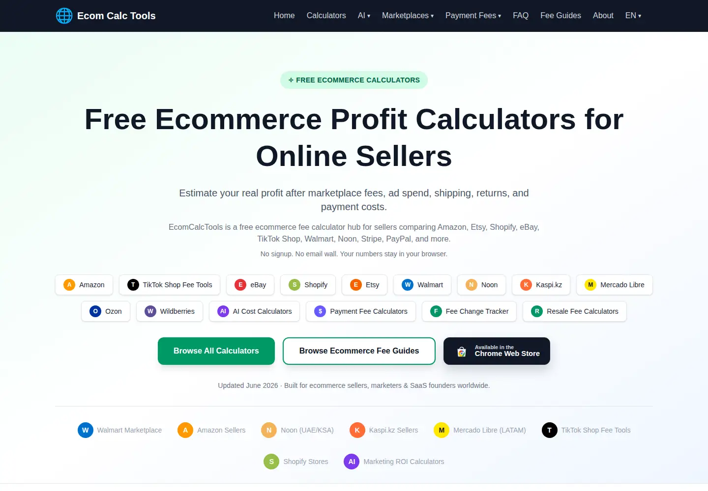 Screenshot of ecomcalctools.com