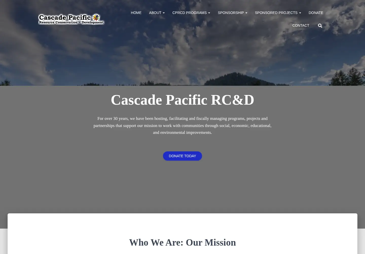 Captured homepage of cascadepacific.org in the current scan