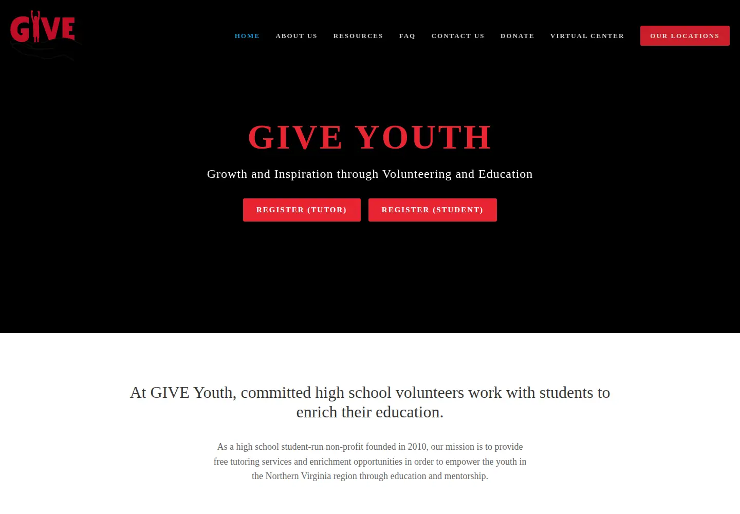 Captured homepage of giveyouth.org in the current scan
