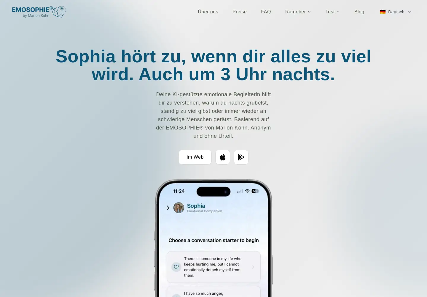 Captured homepage of emosophie.org in the current scan