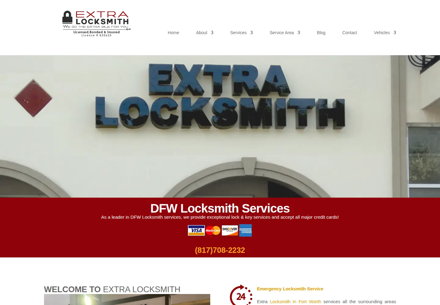 Captured homepage of extralocksmith.com in the current scan
