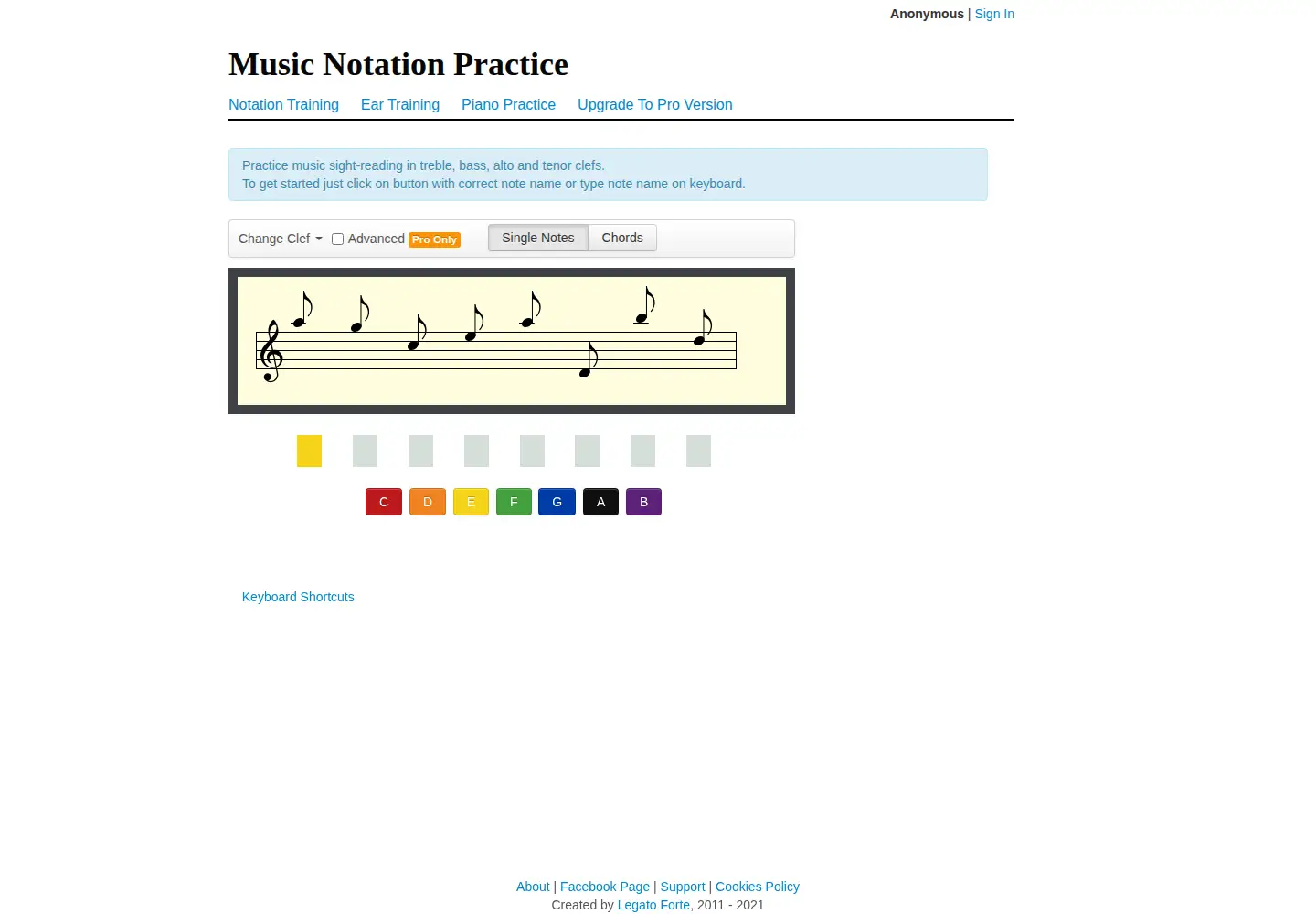 Screenshot of notationtraining.com