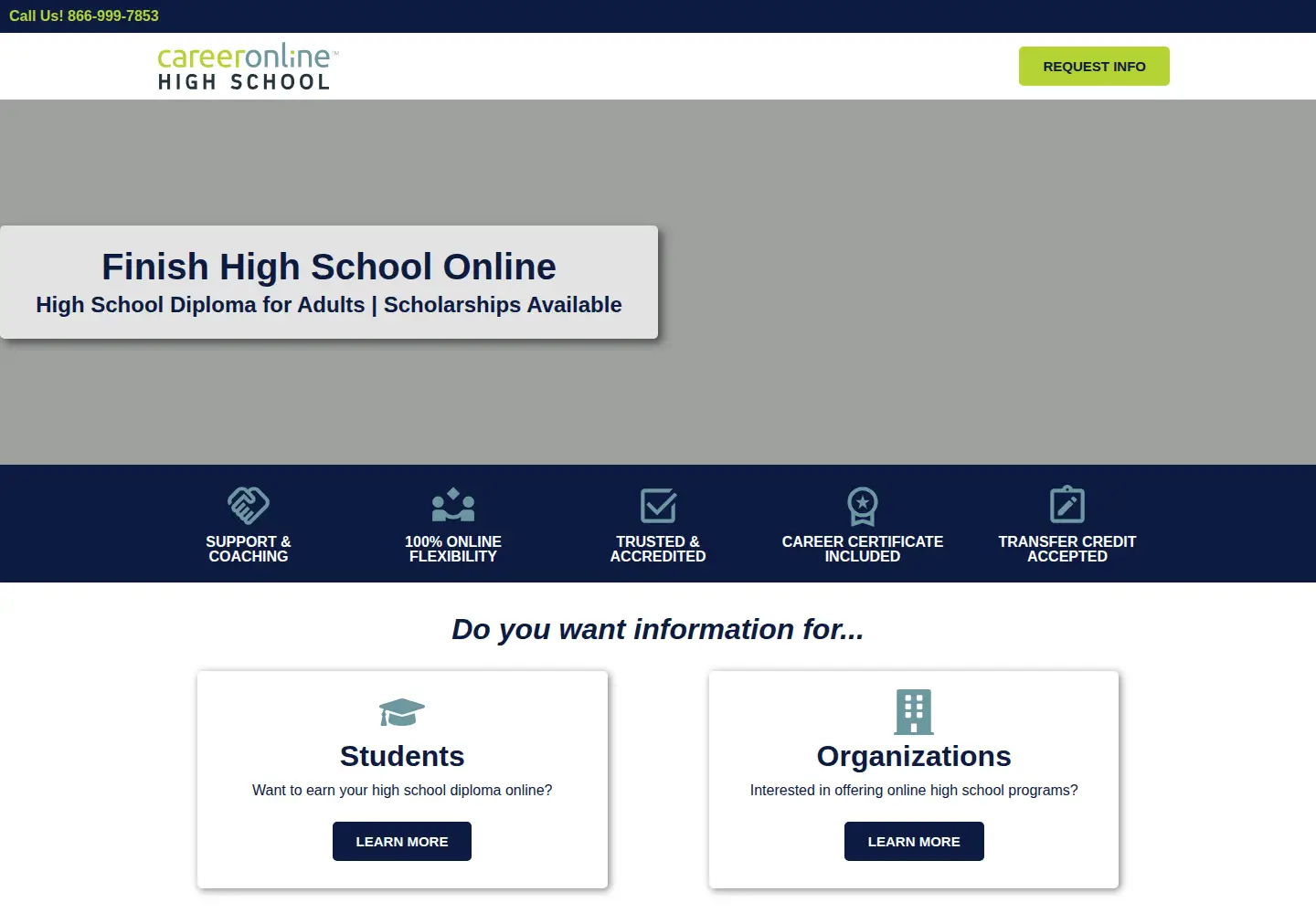 Screenshot of careeronlinehs.org