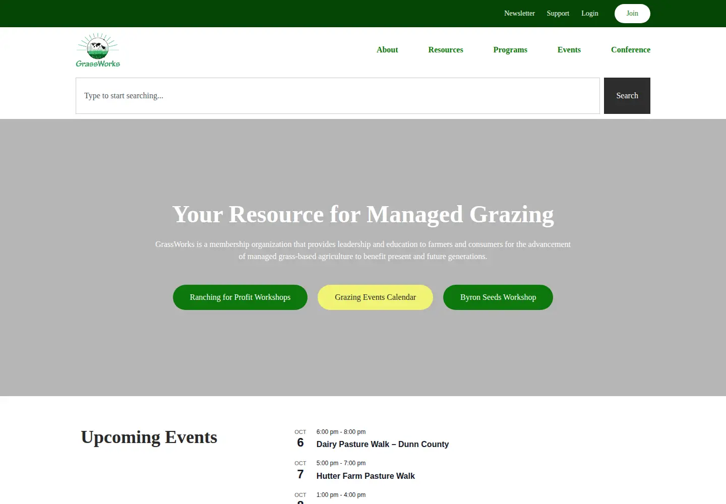 Captured homepage of grassworks.org in the current scan