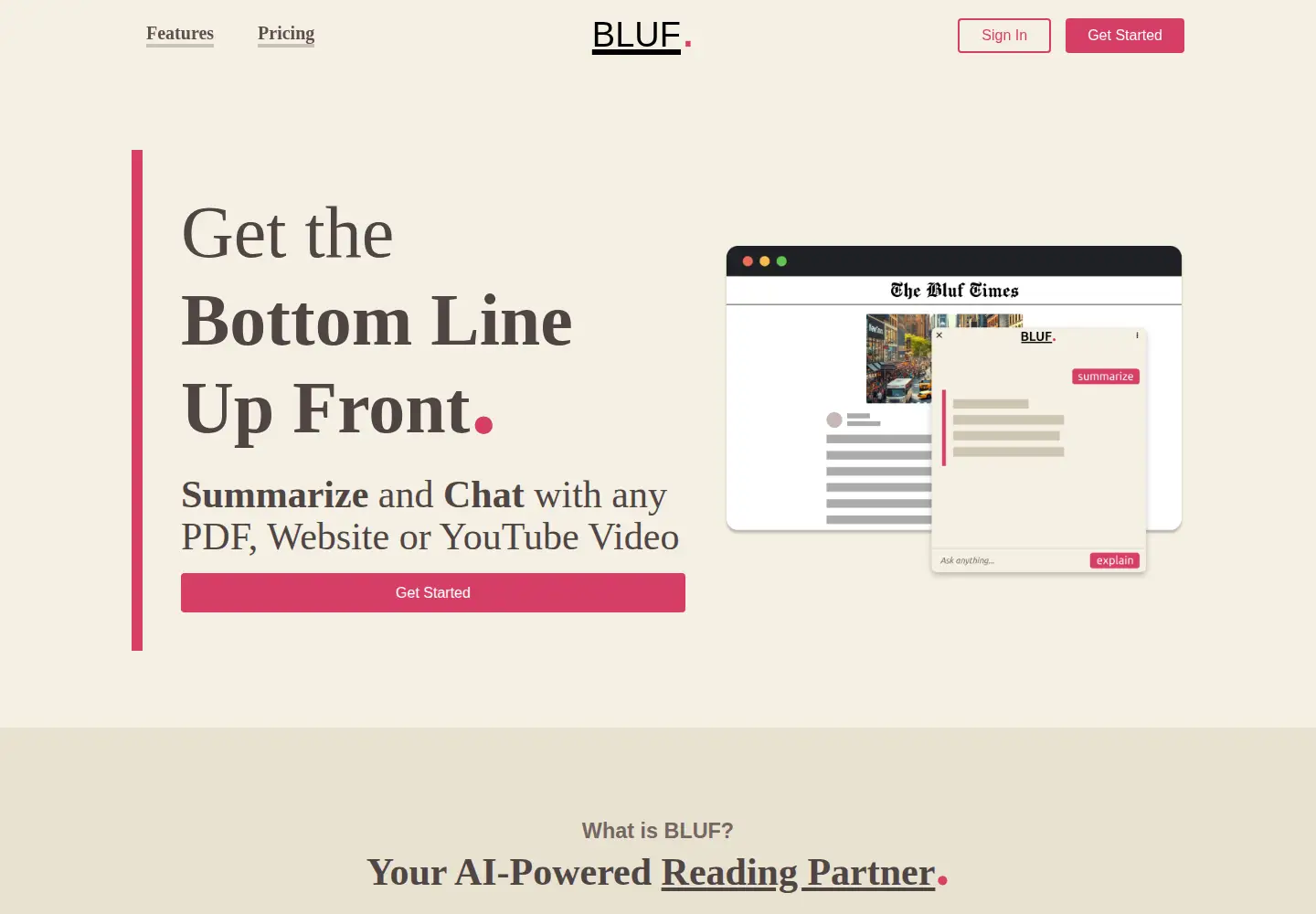 Captured homepage of bluf.ai in the current scan