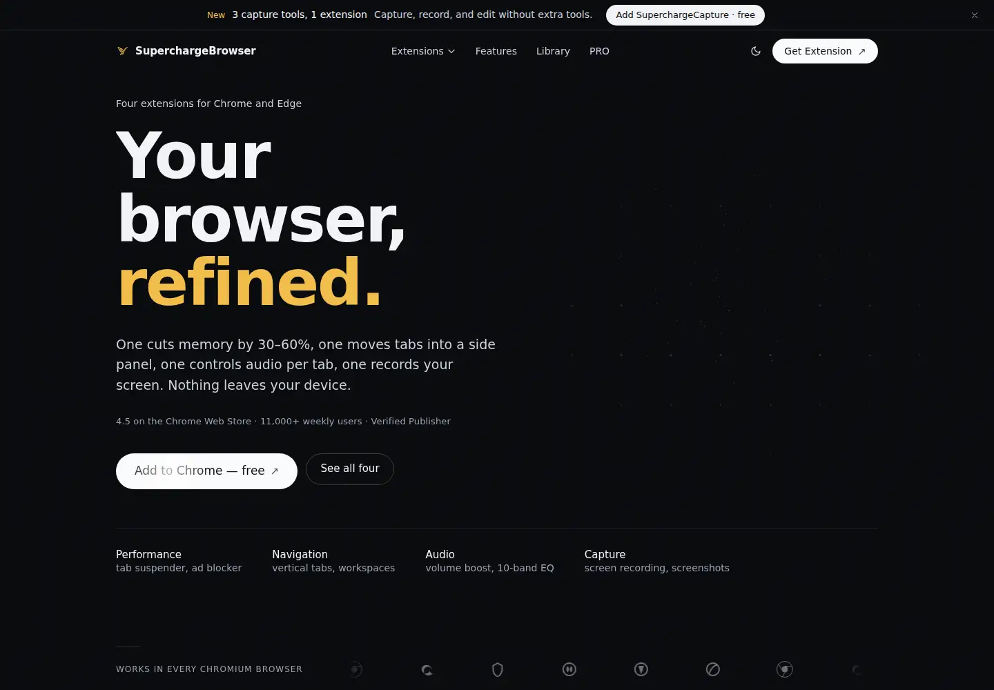 Captured homepage of superchargebrowser.com in the current scan