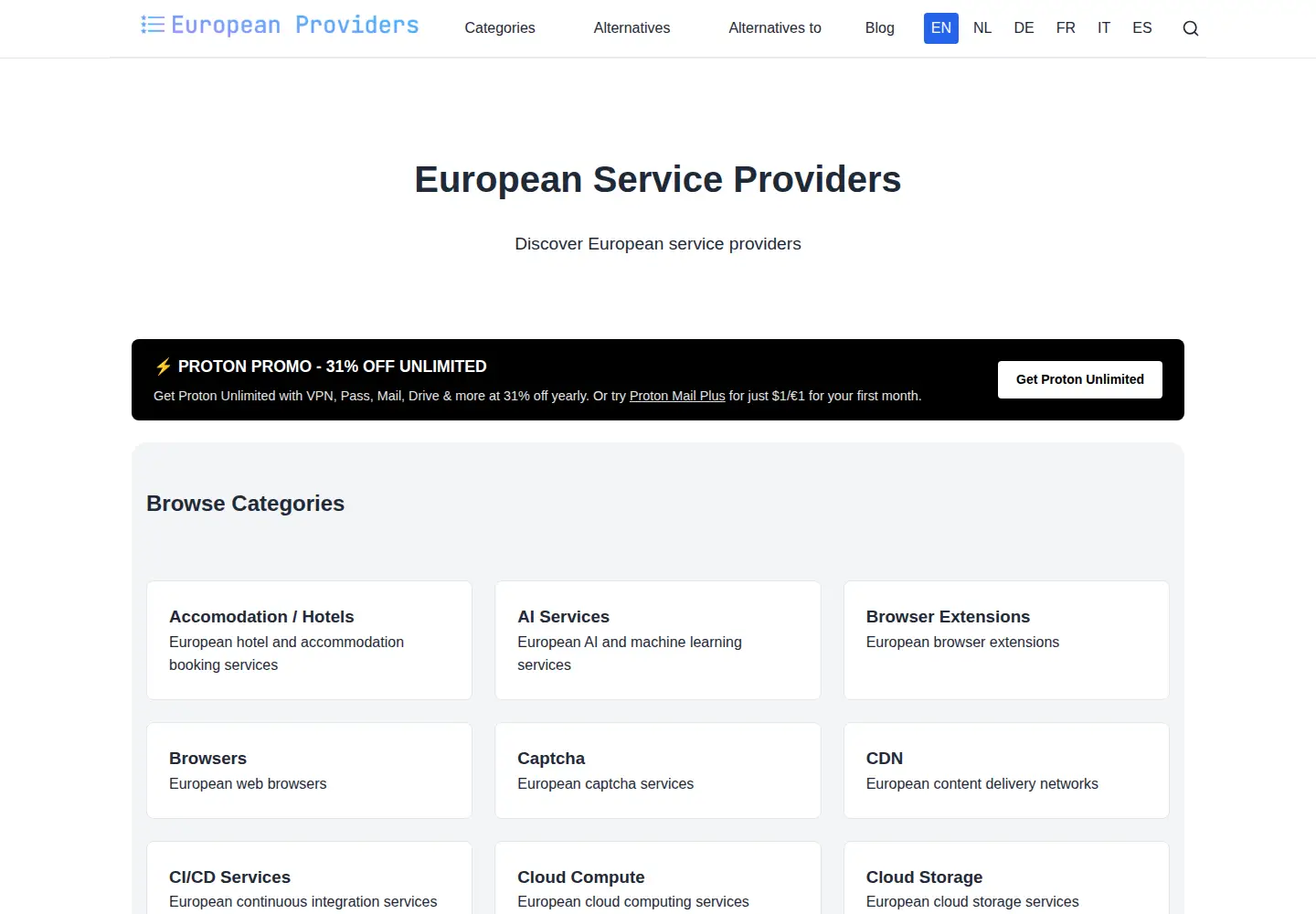 Screenshot of europeanproviders.eu