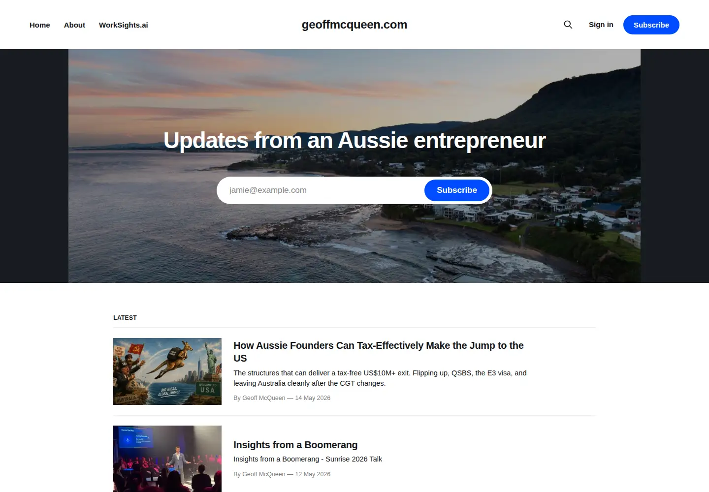 Captured homepage of geoffmcqueen.com in the current scan
