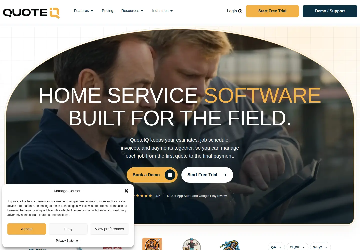 Captured homepage of myquoteiq.com in the current scan