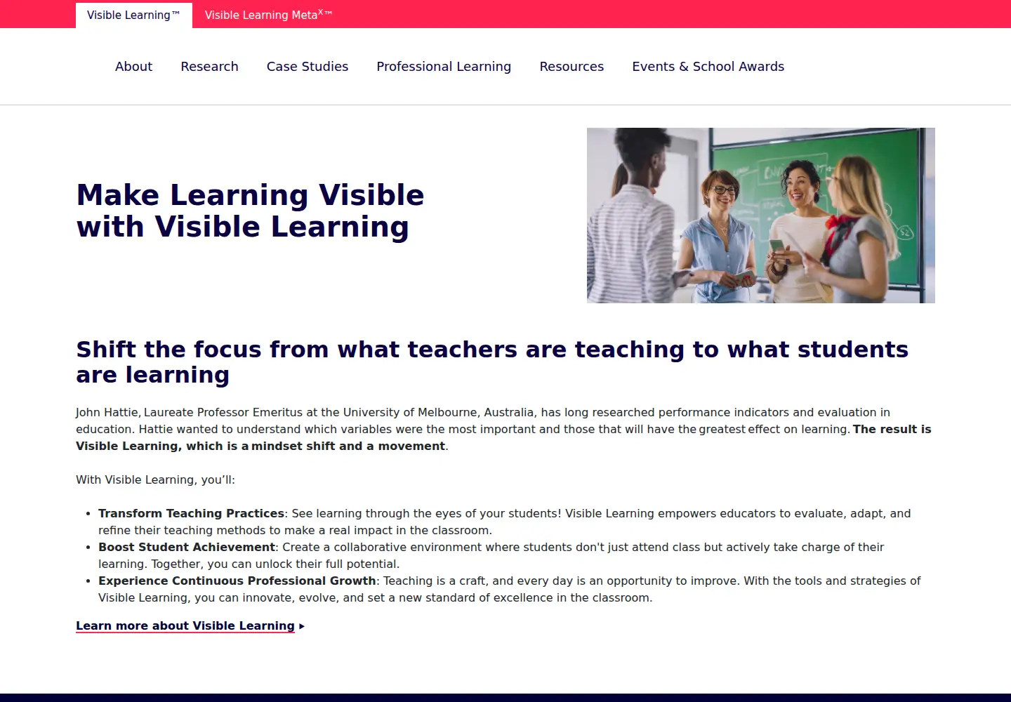 Captured homepage of visiblelearning.com in the current scan