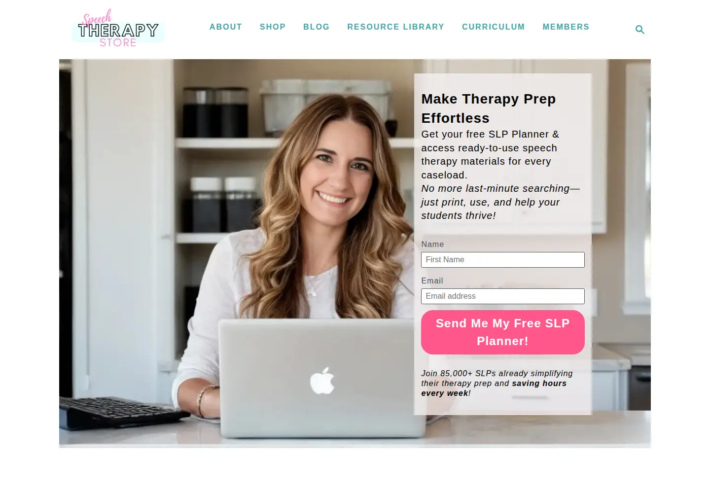 Captured homepage of speechtherapystore.com in the current scan