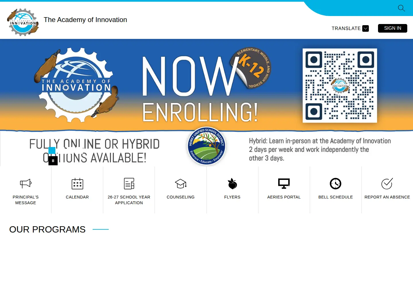 Screenshot of theacademyofinnovation.org