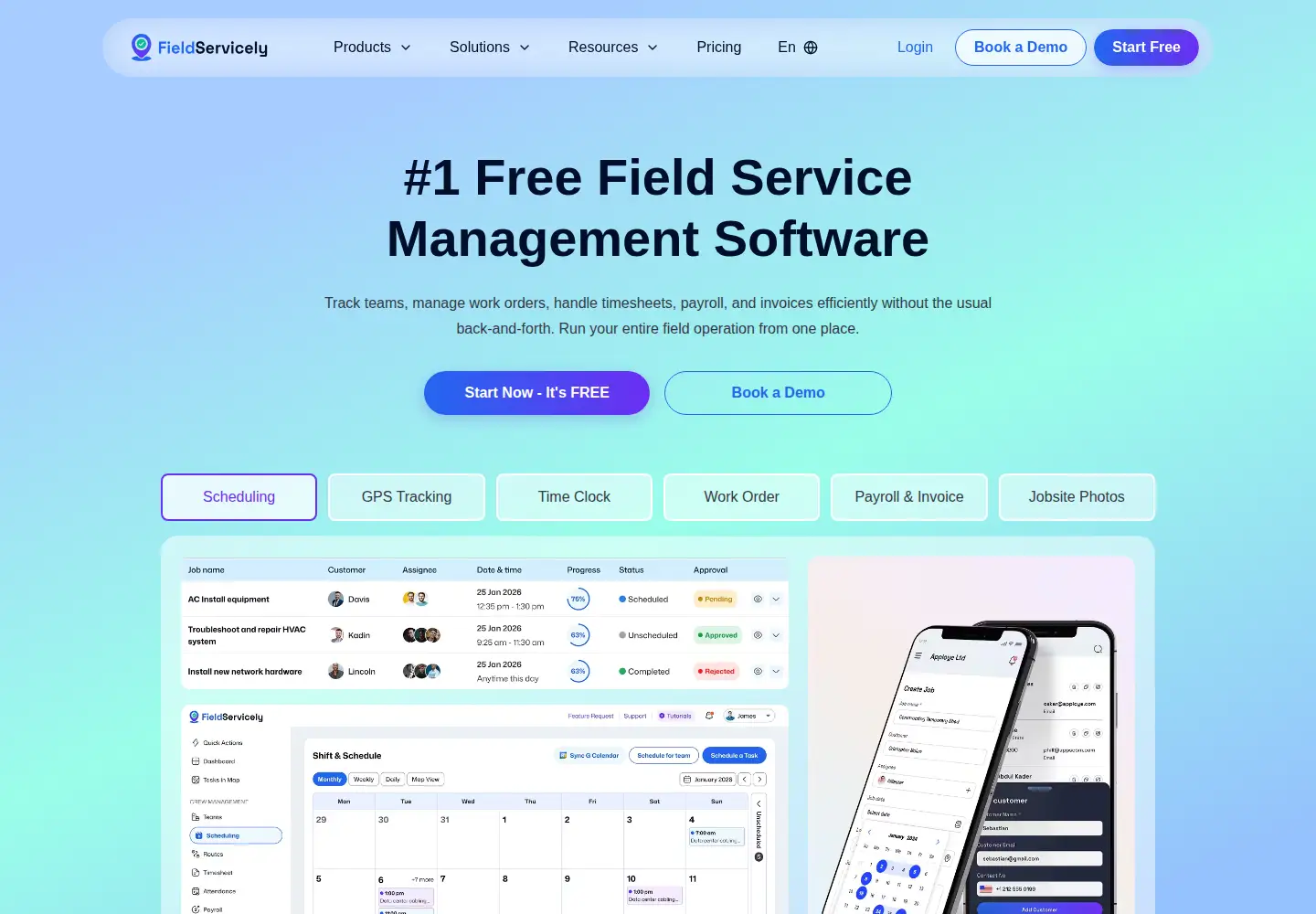 Captured homepage of fieldservicely.com in the current scan