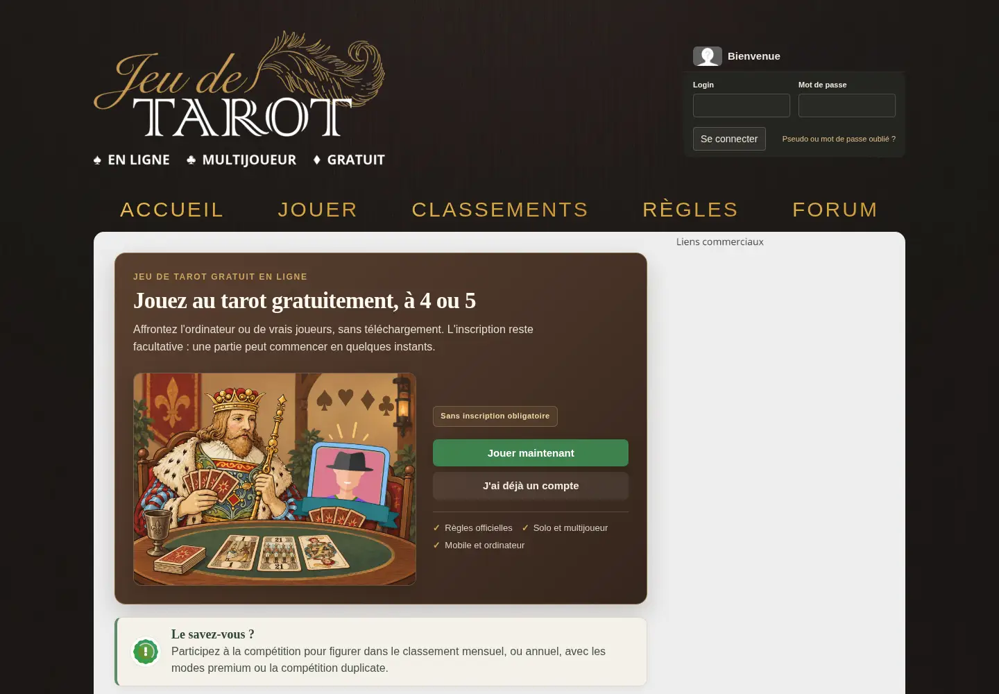 Screenshot of jeu-tarot-en-ligne.com
