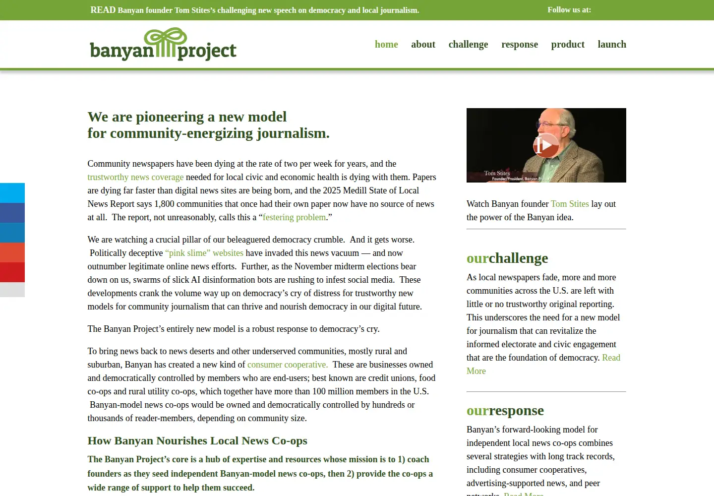 Captured homepage of banyanproject.com in the current scan