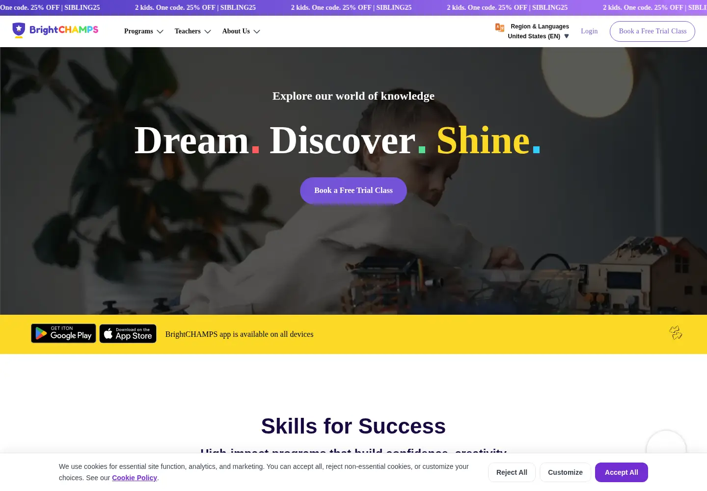 Screenshot of brightchamps.com