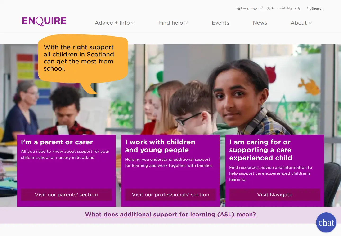 Screenshot of enquire.org.uk