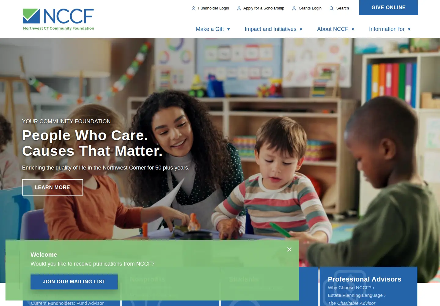 Captured homepage of yournccf.org in the current scan