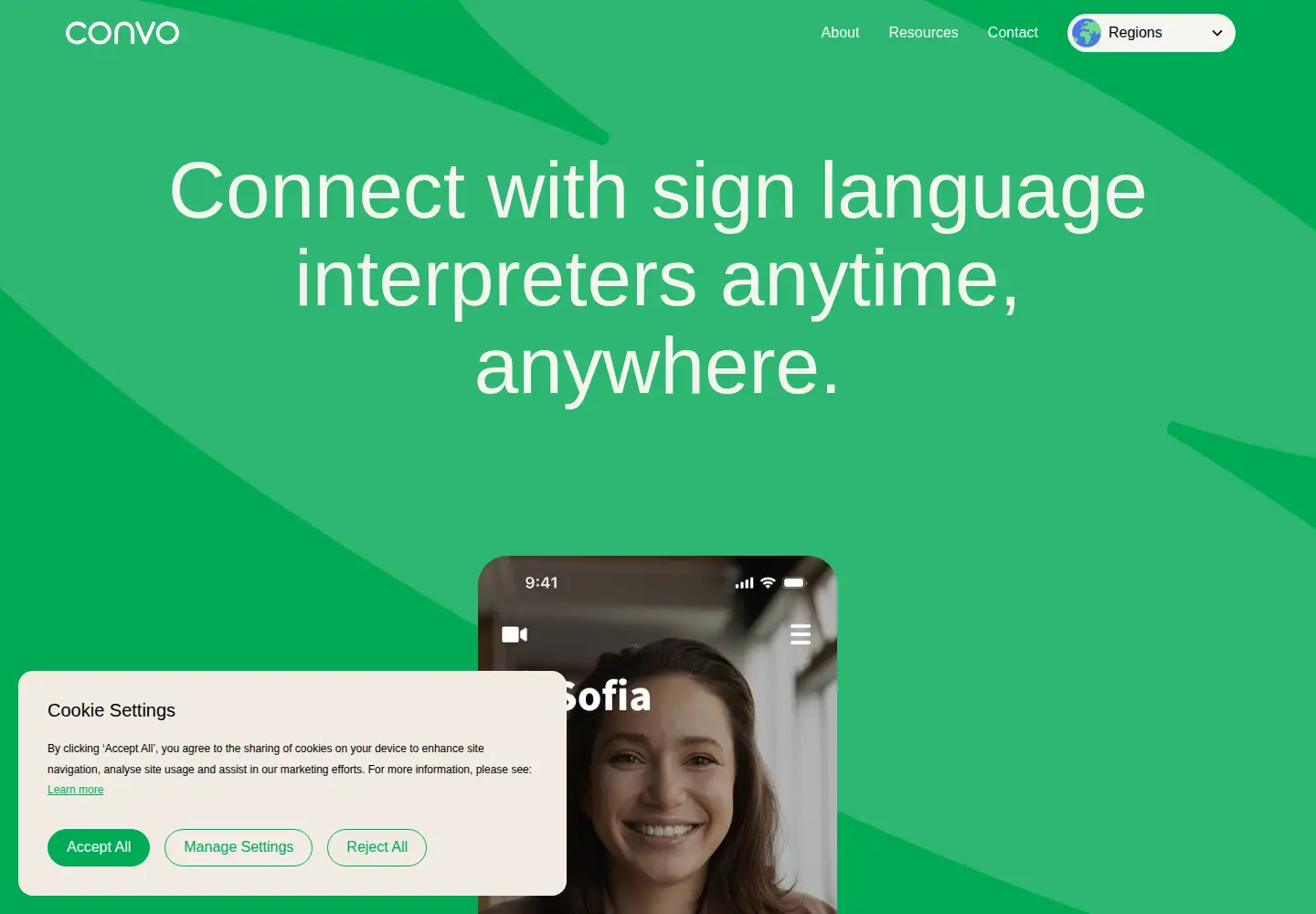 Captured homepage of convo.io in the current scan