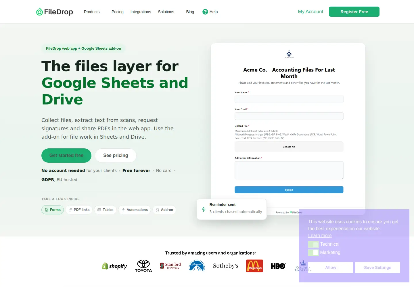 Captured homepage of getfiledrop.com in the current scan