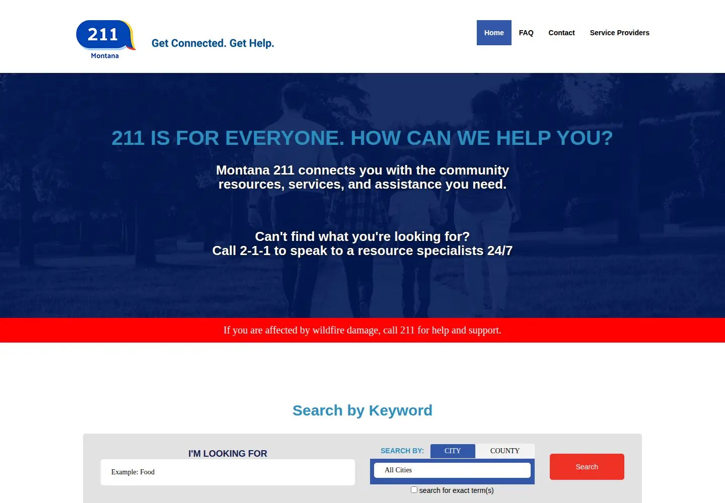 Captured homepage of montana211.org in the current scan