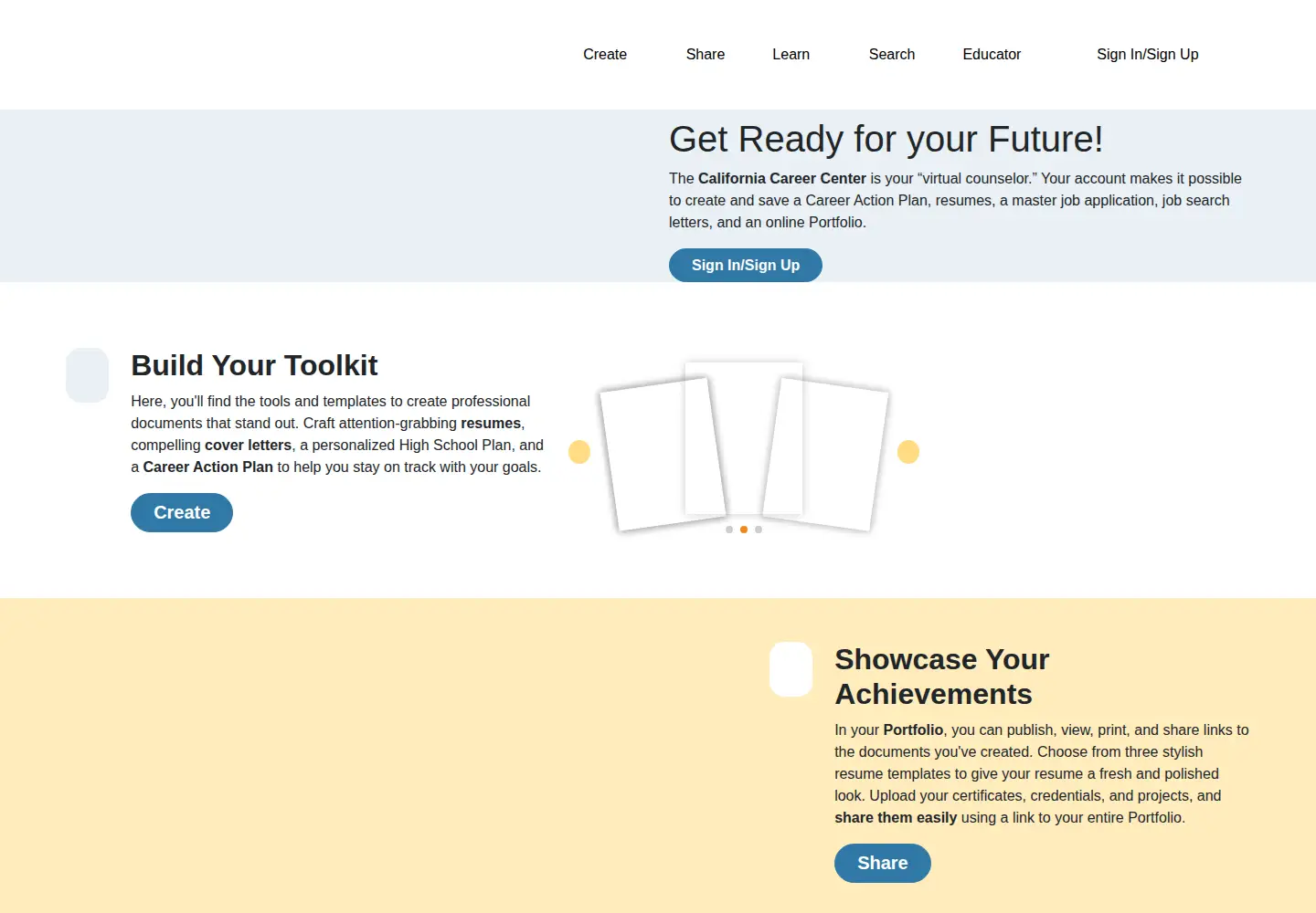Captured homepage of calcareercenter.org in the current scan