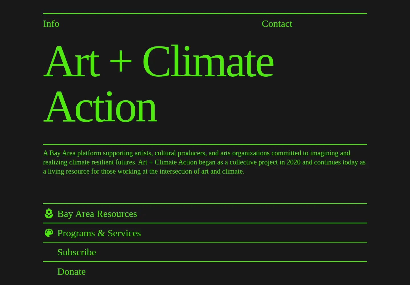Screenshot of artandclimateaction.org