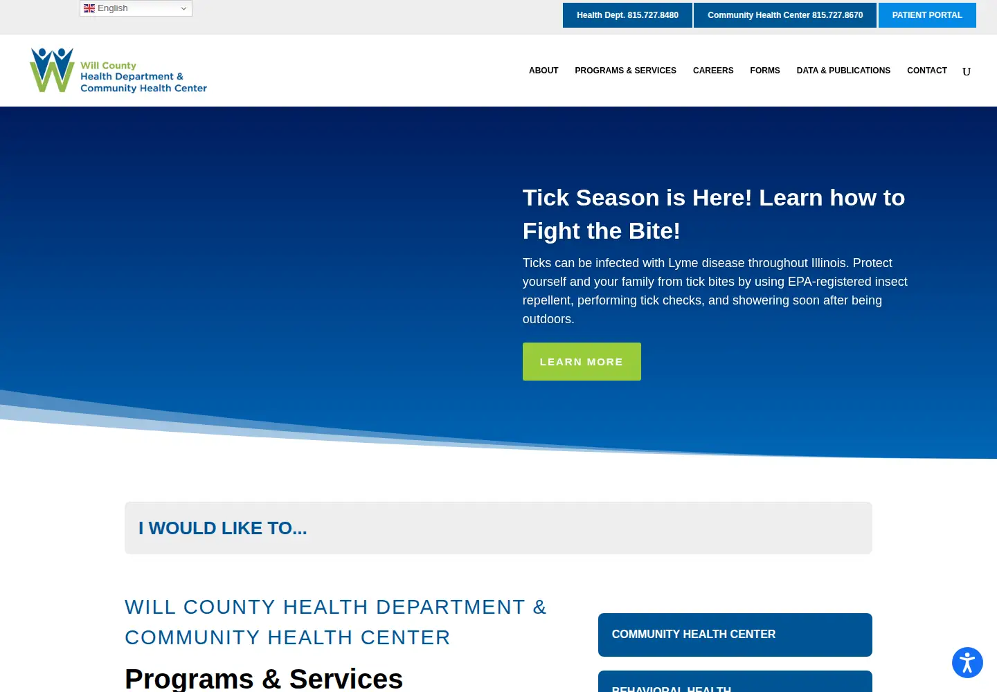 Captured homepage of willcountyhealth.org in the current scan