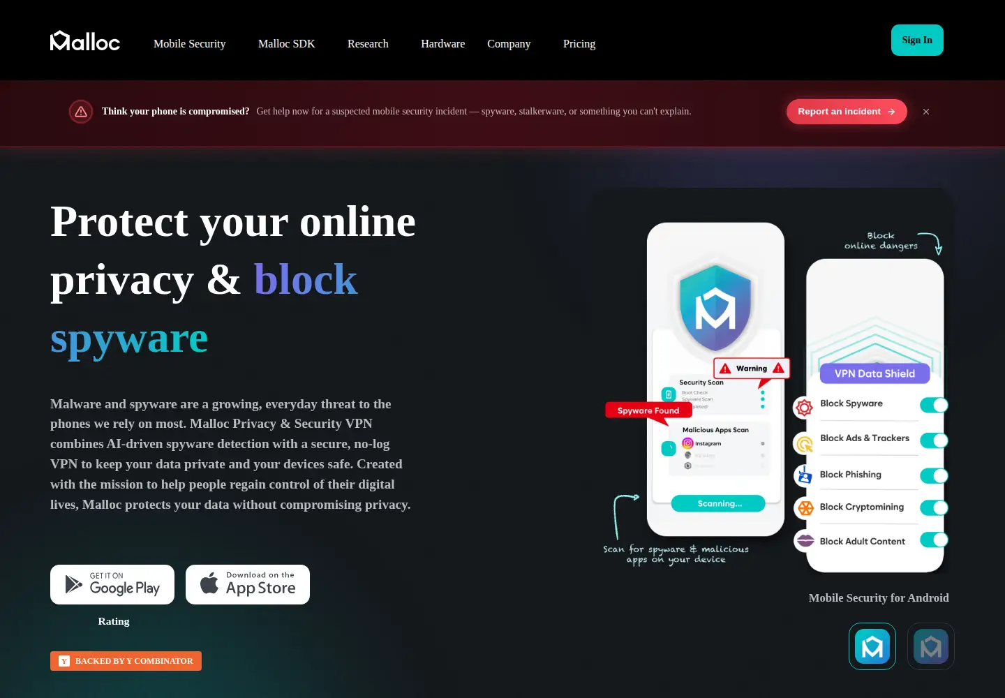 Screenshot of mallocprivacy.com