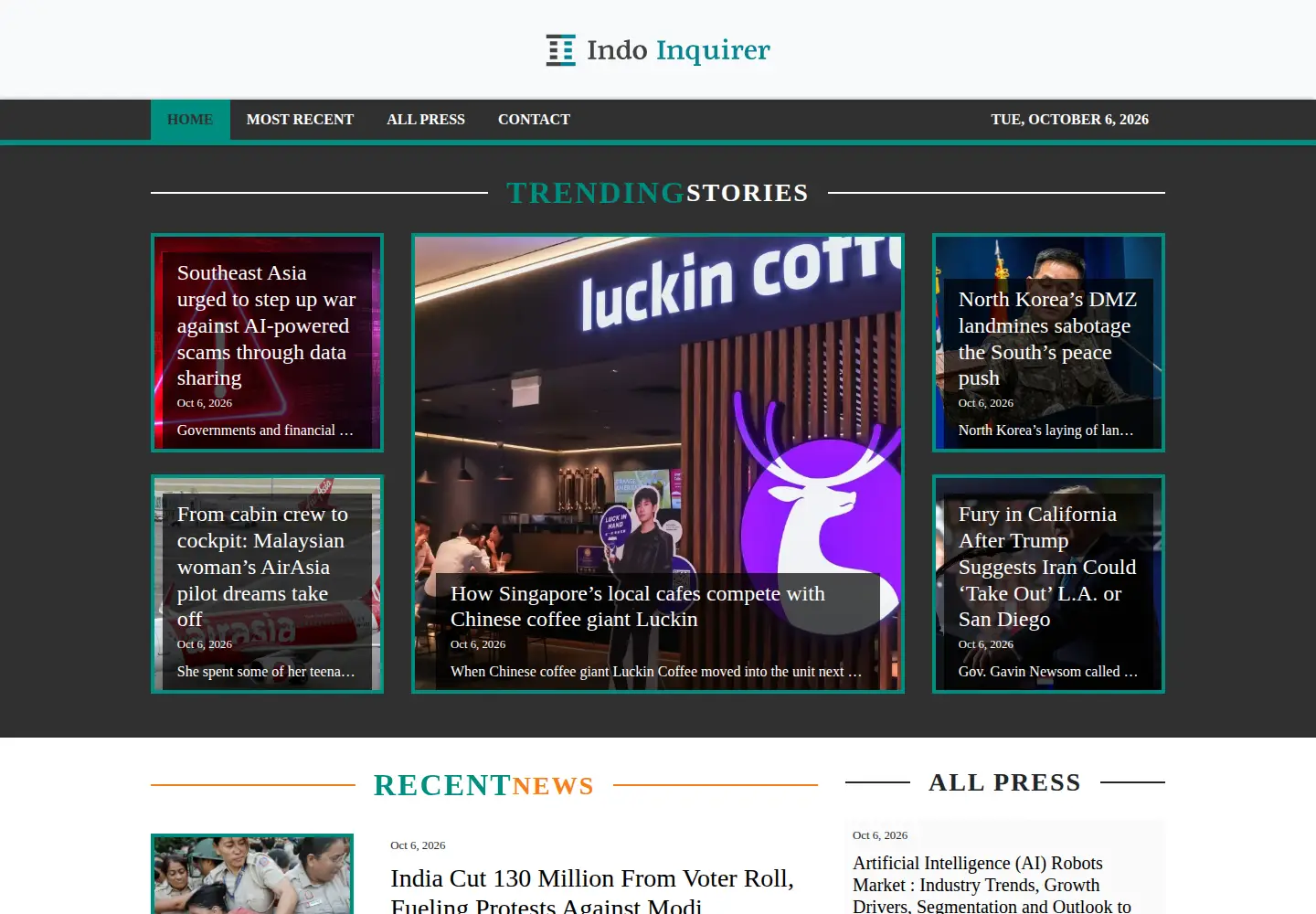 Captured homepage of indoinquirer.com in the current scan