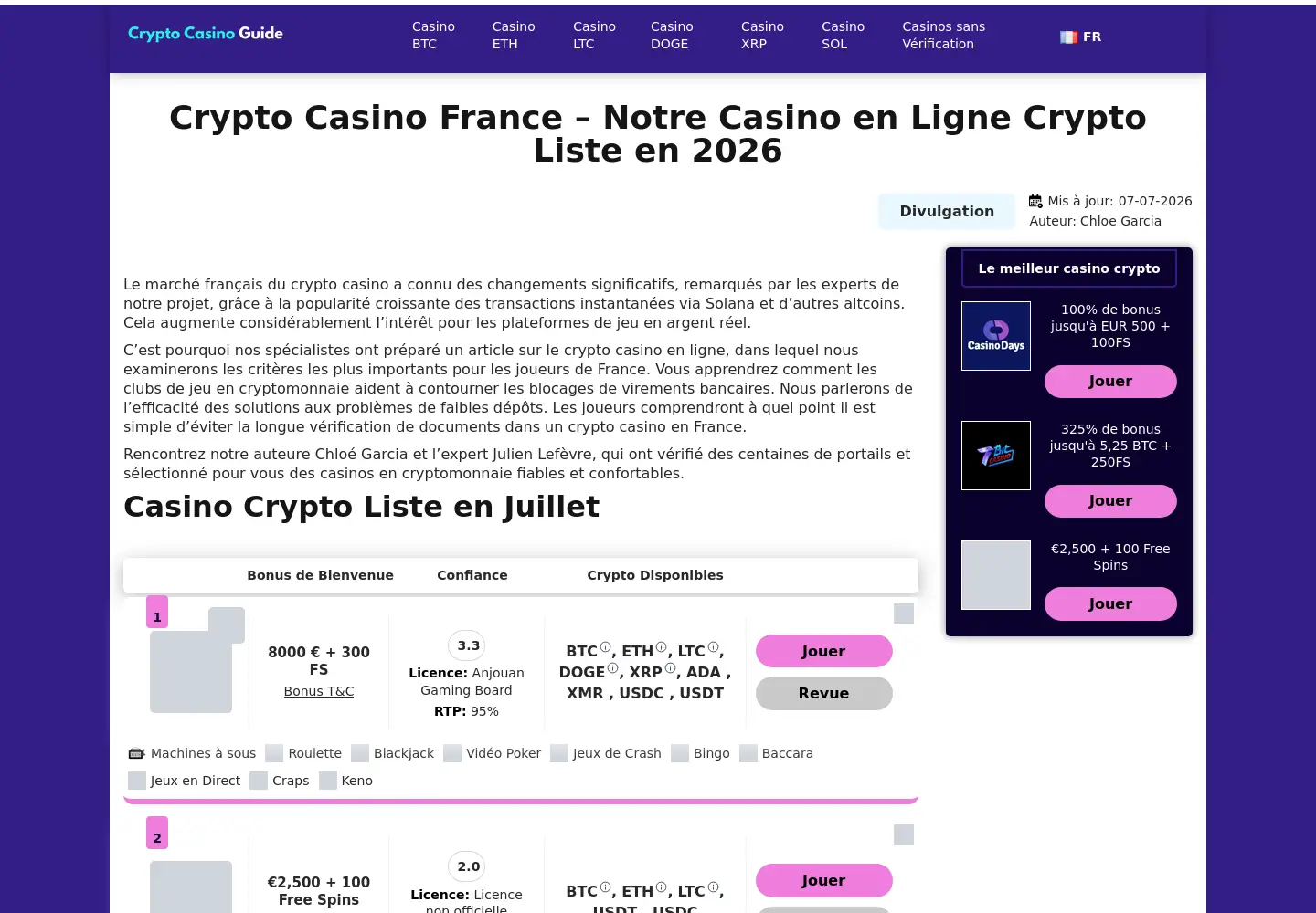 Captured homepage of cryptocasino-guide.com in the current scan