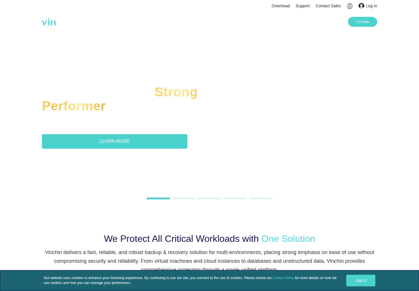 Screenshot of vinchin.com
