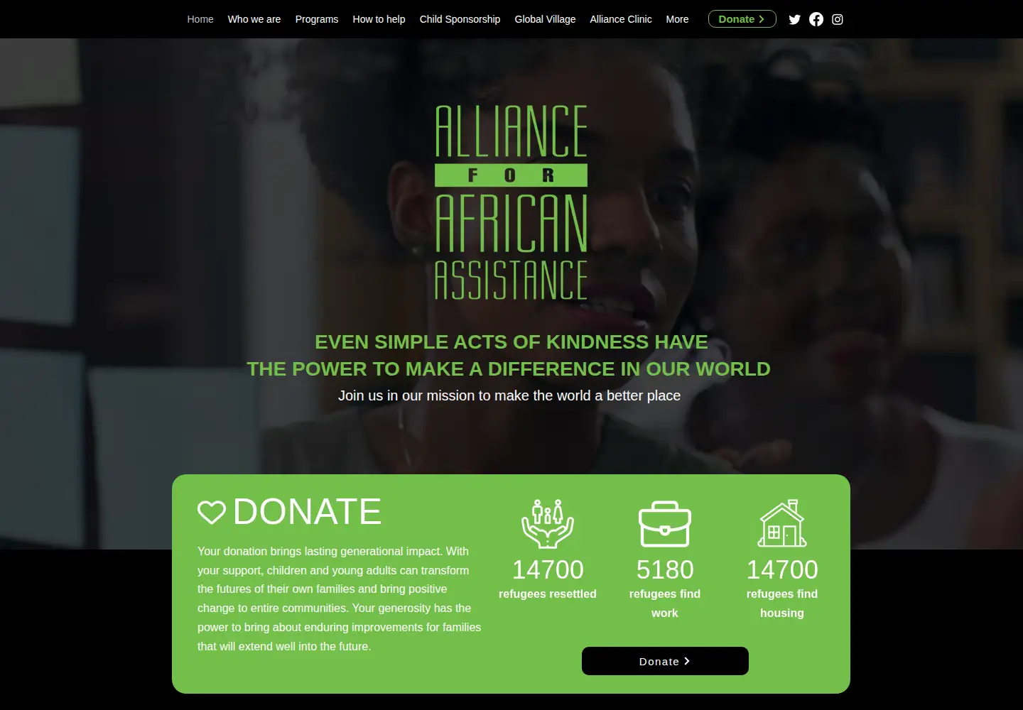 Captured homepage of alliance-for-africa.org in the current scan