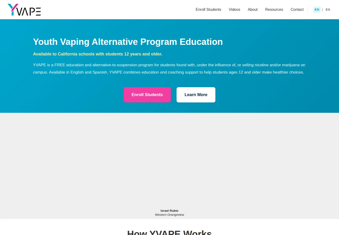 Captured homepage of yvape.org in the current scan