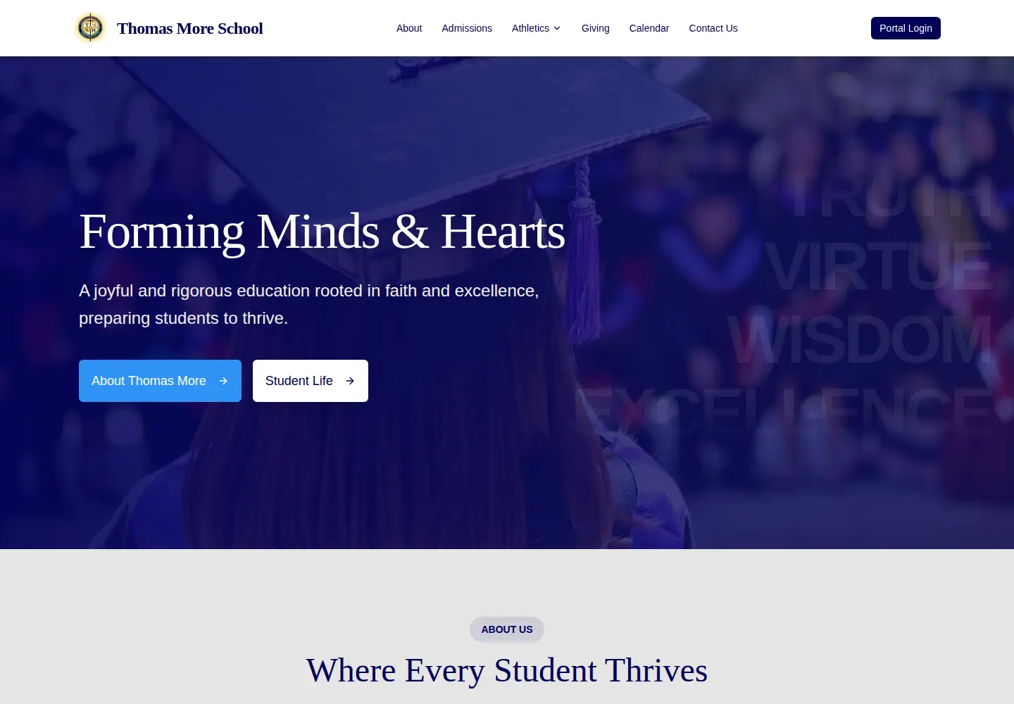 Captured homepage of thomasmoreschool.org in the current scan
