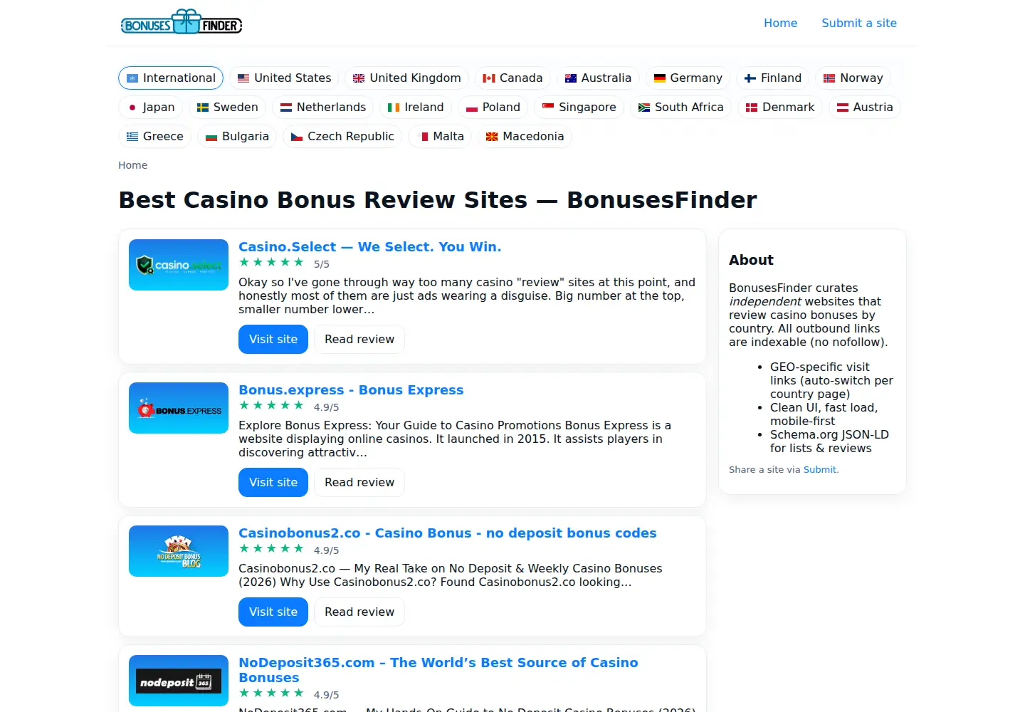 Screenshot of bonusesfinder.com