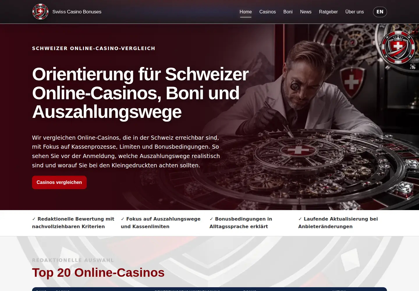 Screenshot of swisscasinobonuses.com