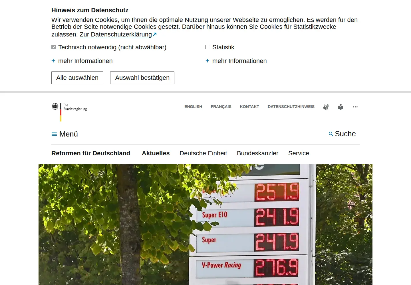Screenshot of bundesregierung.de