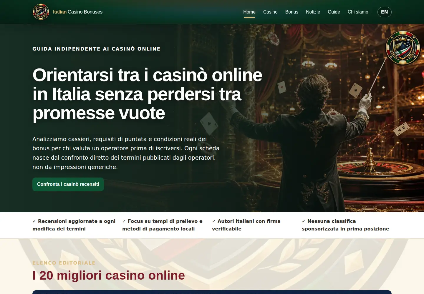 Screenshot of italiancasinobonuses.com