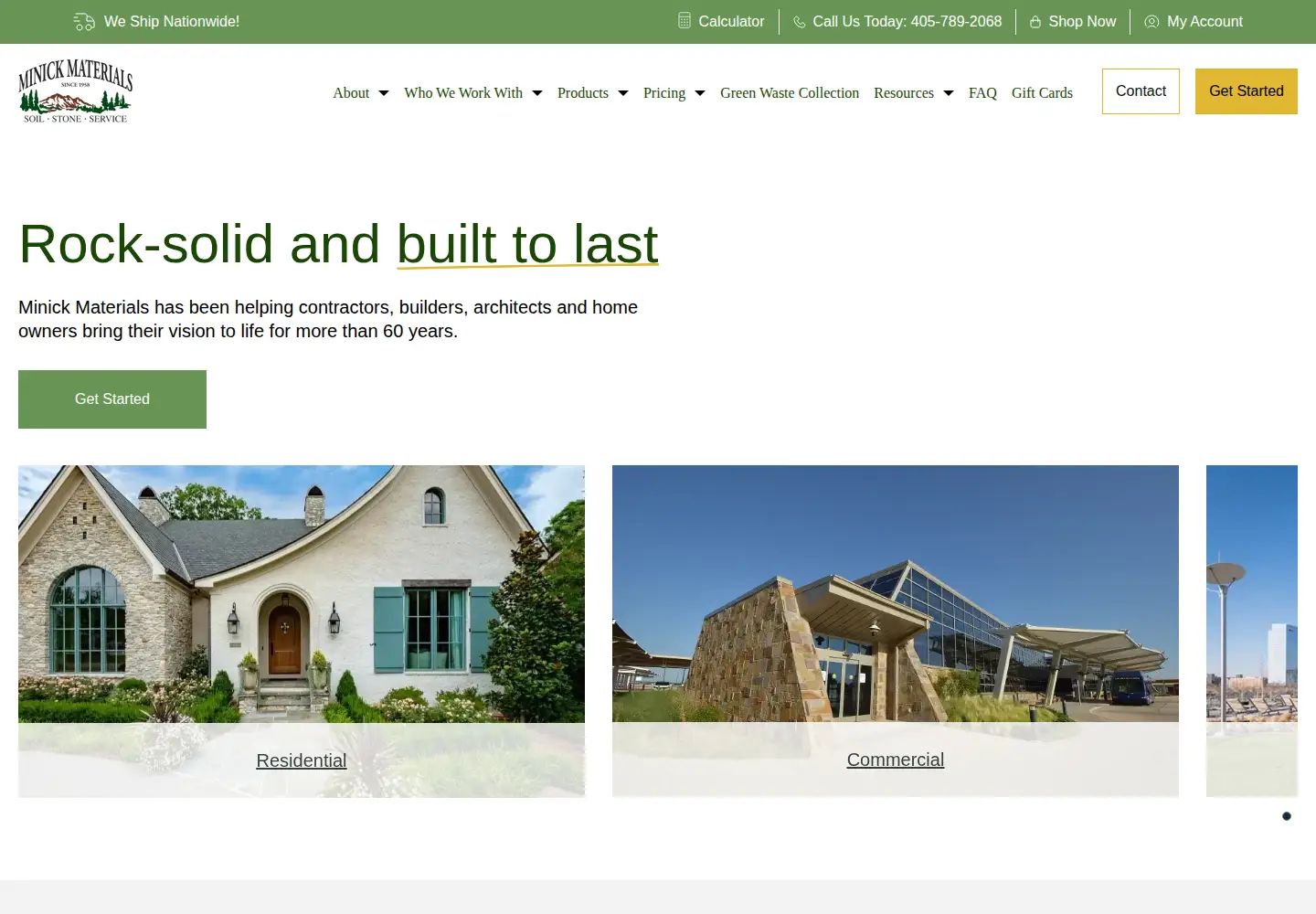 Screenshot of minickmaterials.com
