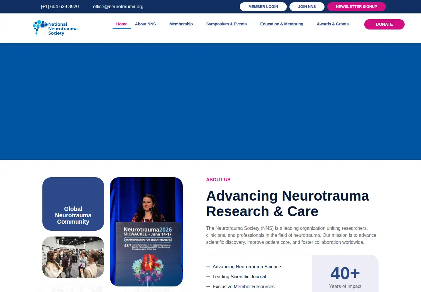 Captured homepage of nationalneurotraumasociety.org in the current scan