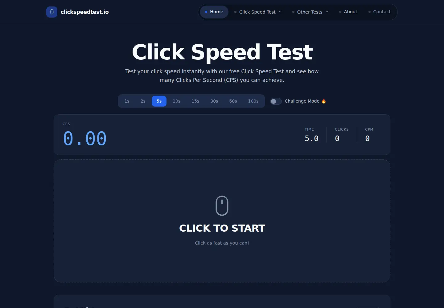 Screenshot of clickspeedtest.io