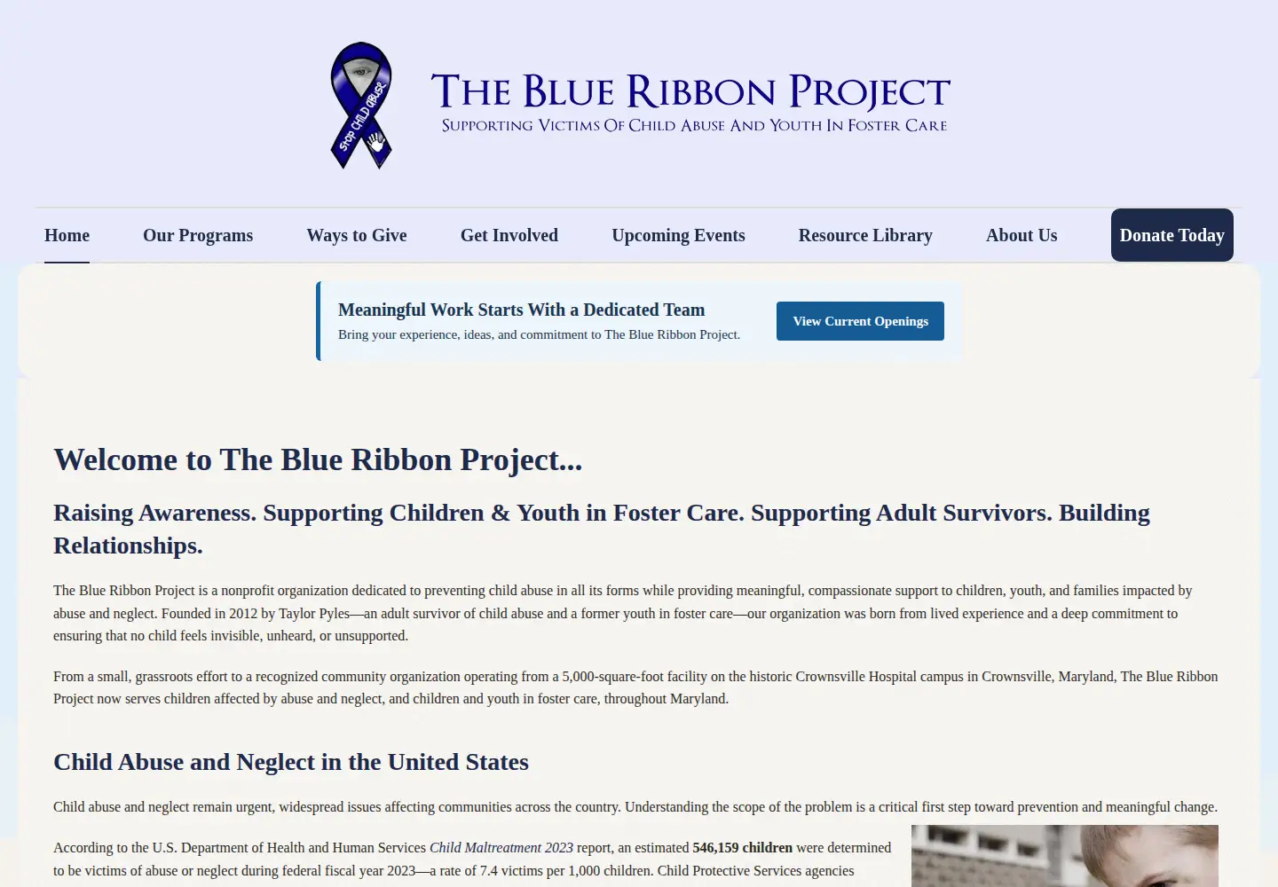 Captured homepage of blueribbonproject.org in the current scan