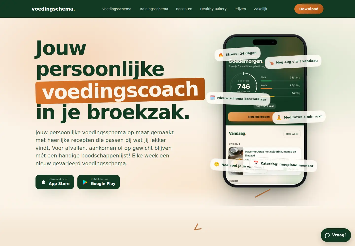 Screenshot of voedingschema.nl