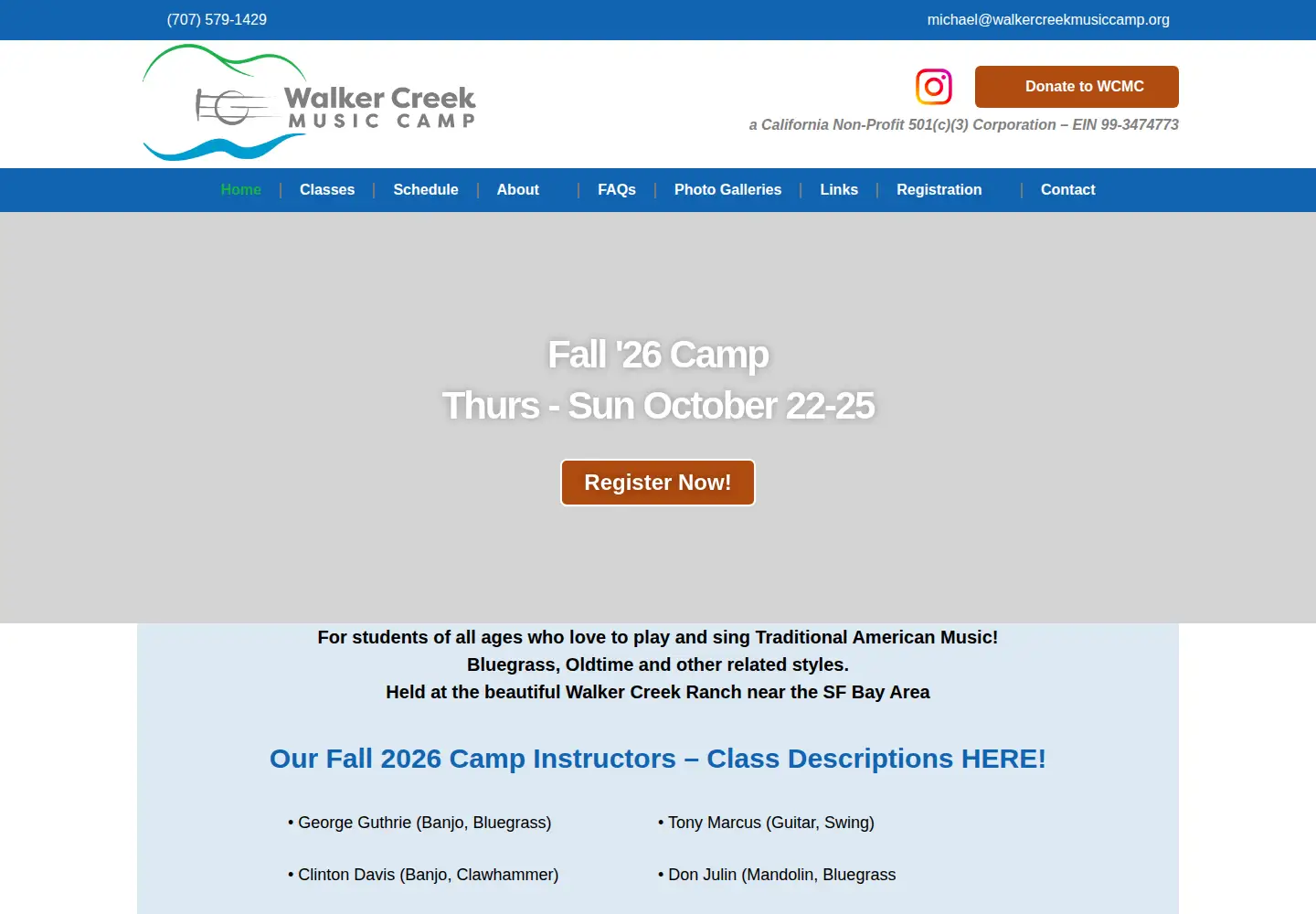 Screenshot of walkercreekmusiccamp.org