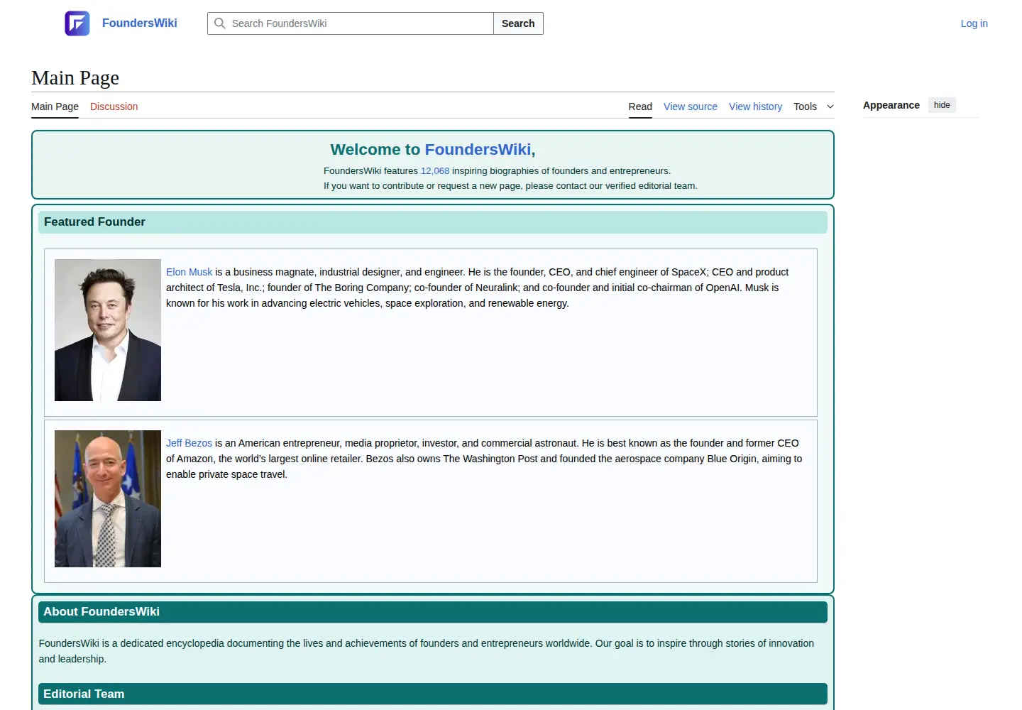 Captured homepage of founderswiki.org in the current scan