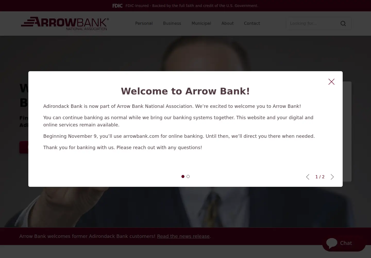 Captured homepage of adirondackbank.com in the current scan