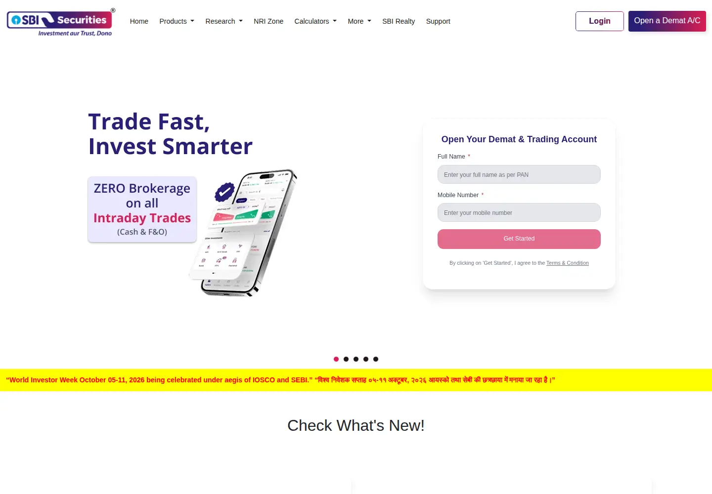 Captured homepage of sbisecurities.in in the current scan