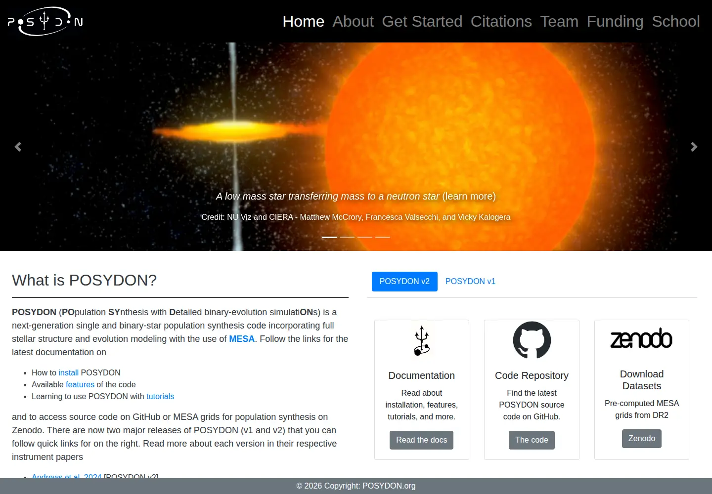Captured homepage of posydon.org in the current scan
